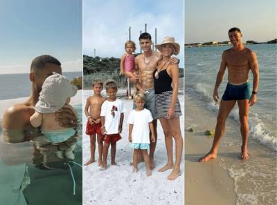 Voetballers op vakantie | Cody Gakpo zwemt met zoontje Samuël, Cristiano Ronaldo aan de Rode Zee