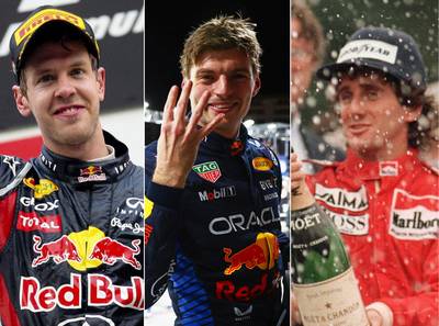 Max Verstappen naast Sebastian Vettel en Alain Prost, slechts drie coureurs pakten meer wereldtitels